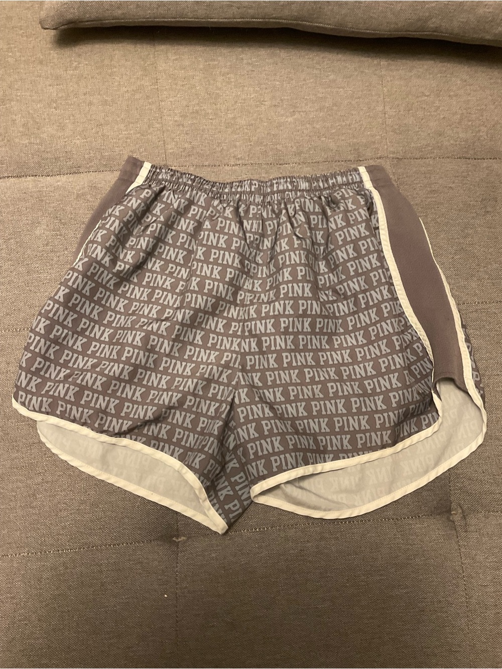 PINK Victoria's Secret Gray Logo Athletic Shorts with White Trim size s